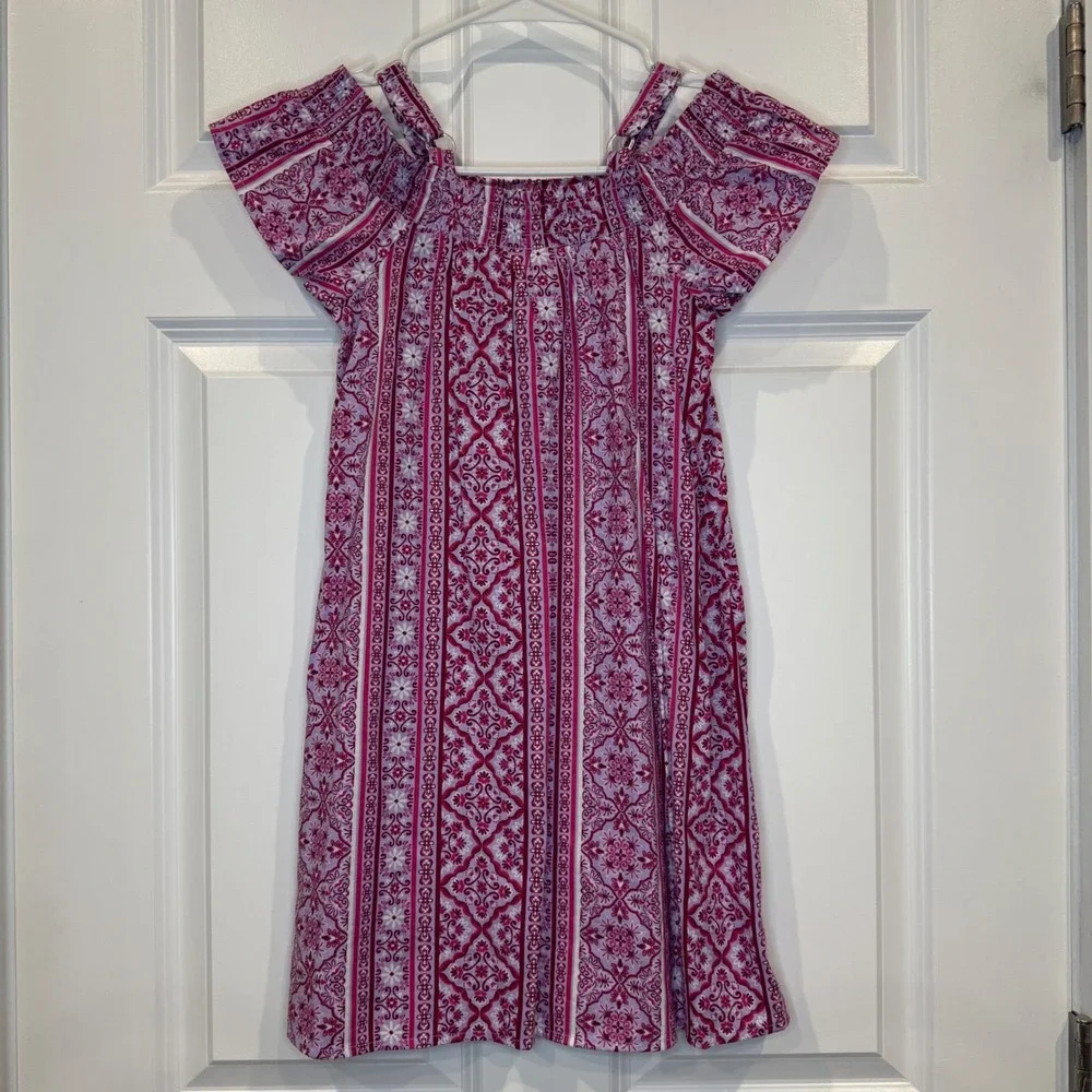 The Childrens Place Girls‎ Pink Purple Medallion Tile Shoulder Dress Size 7/8 - Picture 3 of 4